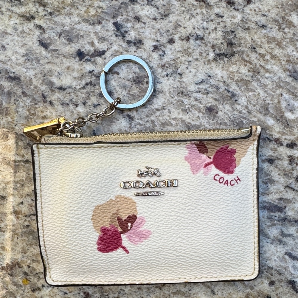 Coach Cream and Pink Floral Key Holder